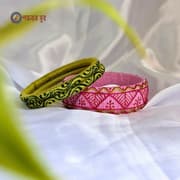 Pink and green color customized handmade bangles - Bilasi