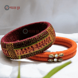 Maroon and orange color handmade bangles - Taposhi