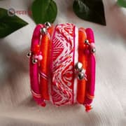 Pink, orange and white color handmade bangles - Labonno