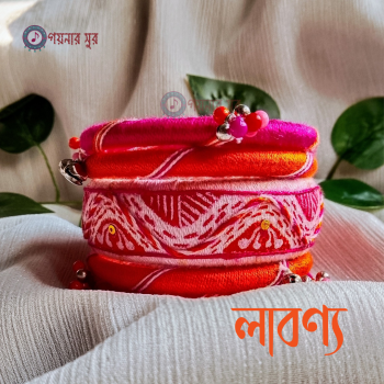 Pink, orange and white color handmade bangles - Labonno
